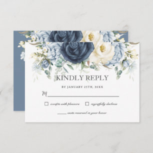 Tarjeta De Confirmación De Asistencia Boho Dusty Blue Navy Boda de Marfil Floral
