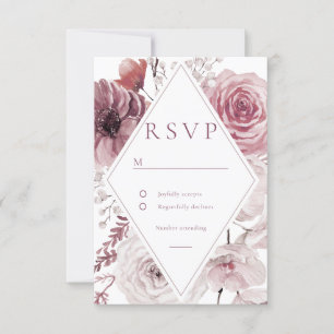 Tarjeta De Confirmación De Asistencia Boho Dusty Rosa y Mauve Floral Frame Boda