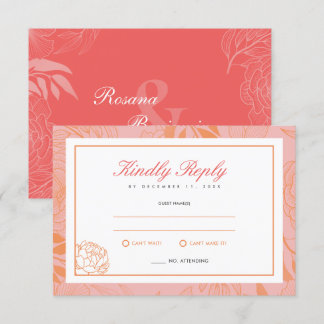 Tarjeta De Confirmación De Asistencia Boho Elegant Floral Boda de Coral Botánico