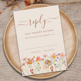 Tarjeta De Confirmación De Asistencia Boho Fall Wildflower Beige Terracotta Rust Wedding