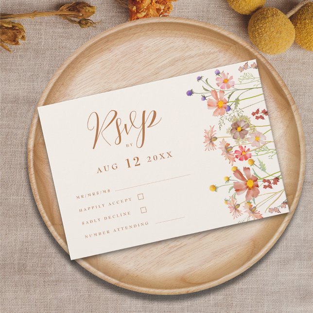 Tarjeta De Confirmación De Asistencia Boho Fall Wildflower Boda Floral (Boho fall Wildflower floral terracotta burnt orange beige Wedding invitation rsvp card elegant )