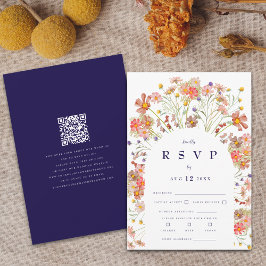 Tarjeta De Confirmación De Asistencia Boho Flor silvestre Rustic Floral Arch Naval Azul