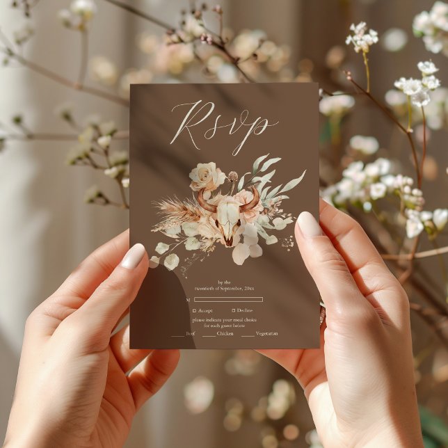 Tarjeta De Confirmación De Asistencia Boho Floral Boda Occidental (Subido por el creador)