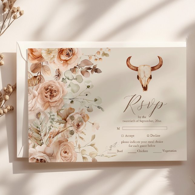 Tarjeta De Confirmación De Asistencia Boho Floral Boda Occidental (Subido por el creador)