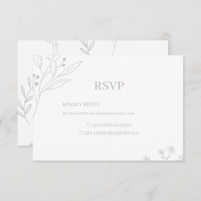 Tarjeta De Confirmación De Asistencia Boho floral de rincón plateado (Anverso / Reverso)