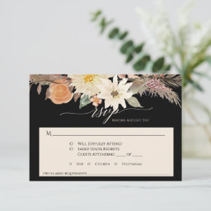 Tarjeta De Confirmación De Asistencia BOHO Floral Otoño Negro y Beige Hierba de Pampas B
