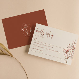 Tarjeta De Confirmación De Asistencia Boho Floral Terracotta Quemada Naranja Boda Modern
