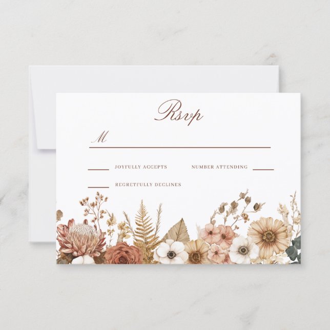 Tarjeta De Confirmación De Asistencia Boho Floral Wedding  (Anverso)