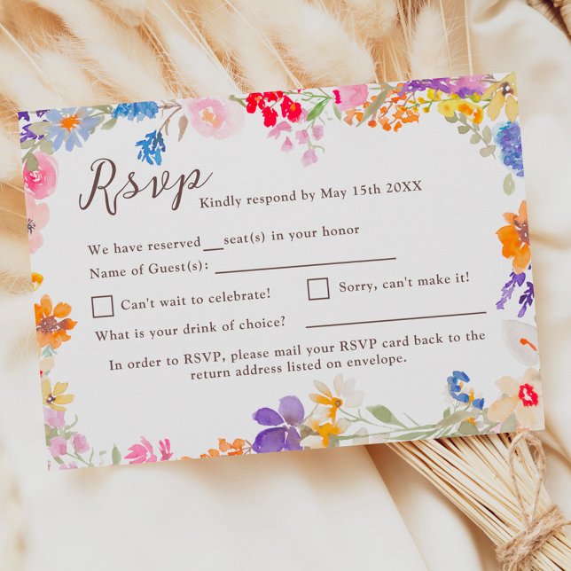 Tarjeta De Confirmación De Asistencia Boho garden verano floridas flores silvestres boda (Boho garden summer floral wildflowers wedding RSVP card)