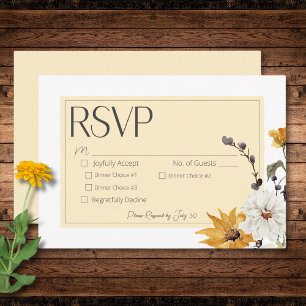 Tarjeta De Confirmación De Asistencia Boho Golden Yellow Meadow florió una cena amarilla