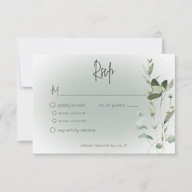 Tarjeta De Confirmación De Asistencia Boho Greenery Delicate Boda moderno (Anverso)