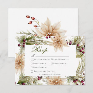 Tarjeta De Confirmación De Asistencia Boho Invierno Verdor Ramas Blanca Cena