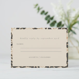 Tarjeta De Confirmación De Asistencia Boho Minimalista Boda de Marfil y Negro Botánico