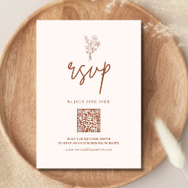 Tarjeta De Confirmación De Asistencia Boho Minimalista Botánicos Terracota Código QR Bod