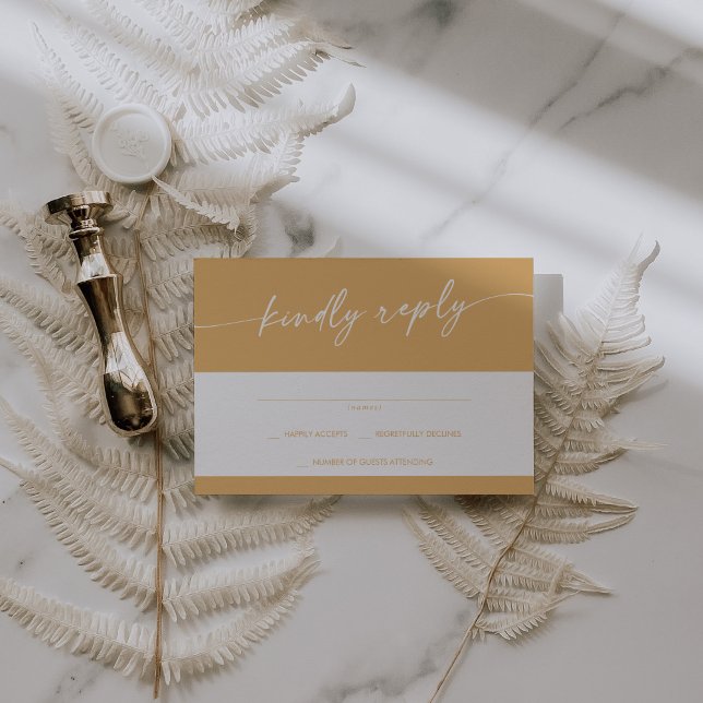 Tarjeta De Confirmación De Asistencia Boho Moda Amarillo Marigold Boda simple (Subido por el creador)