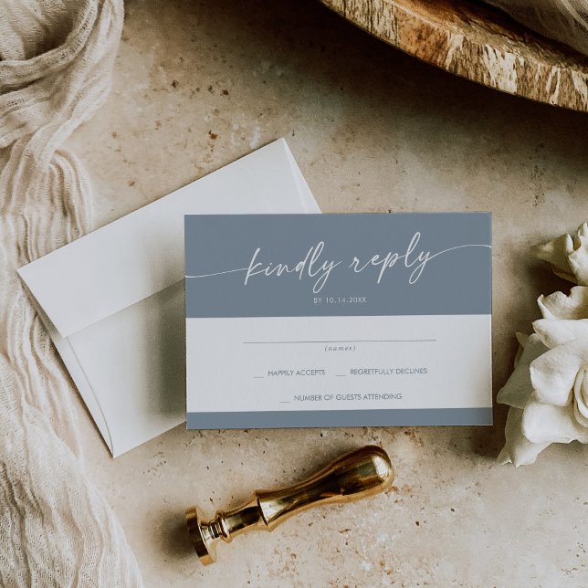 Tarjeta De Confirmación De Asistencia Boho Moda Dusty Blue Simple Boda (Subido por el creador)