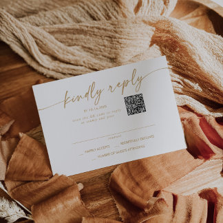 Tarjeta De Confirmación De Asistencia Boho Moda Gold y White Mail In y QR Code