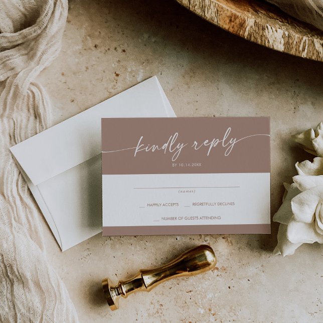 Tarjeta De Confirmación De Asistencia Boho Moda Neutral Taupe Boda simple (Subido por el creador)
