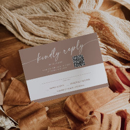 Tarjeta De Confirmación De Asistencia Boho Moda Neutral Taupe Mail In and QR Code