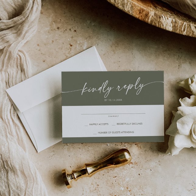 Tarjeta De Confirmación De Asistencia Boho Moda Olive Green Simple Boda (Subido por el creador)