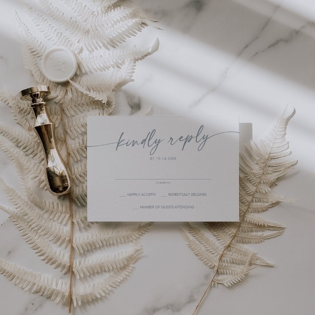 Tarjeta De Confirmación De Asistencia Boho Moda pizarra azul Boda simple (Subido por el creador)