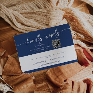 Tarjeta De Confirmación De Asistencia Boho Moda Real Correo Azul Entrada y Código QR