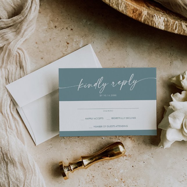 Tarjeta De Confirmación De Asistencia Boho Moda Seafoam Verde azulado Boda simple (Subido por el creador)