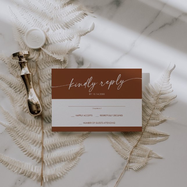 Tarjeta De Confirmación De Asistencia Boho Moda Terracotta Boda simple (Subido por el creador)