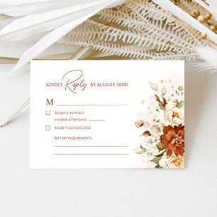 Tarjeta De Confirmación De Asistencia Boho Naranja Floral Quemado Terracotta Boda