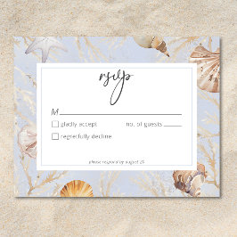 Tarjeta De Confirmación De Asistencia Boho Ocean Dusty Blue en la boda de la playa