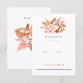 Tarjeta De Confirmación De Asistencia Boho Pampas Rústico Orchids Boda de Rubor Cotton