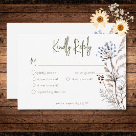 Tarjeta De Confirmación De Asistencia Boho Pastel Wildflowers Flor Moderna Tres Cenas