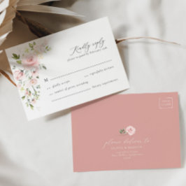 Tarjeta De Confirmación De Asistencia Boho Pink Floral Olive Elegant Wedding Tarjeta RSV