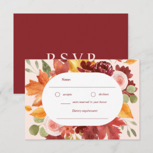 Tarjeta De Confirmación De Asistencia Boho Romántico Floral Borgoña Boda de Caída