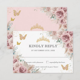 Tarjeta De Confirmación De Asistencia Boho Rubor Dusty Rosa Floral Pampas Quinceanera