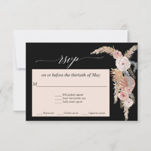 Tarjeta De Confirmación De Asistencia Boho Rubor Floral Hierba de Pampas Palmas Tropical