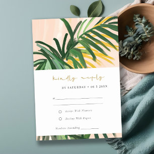 Tarjeta De Confirmación De Asistencia Boho Rubor Green Tropical Palm Beach Wedding