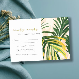 Tarjeta De Confirmación De Asistencia Boho Rubor Green Tropical Palm Beach Wedding