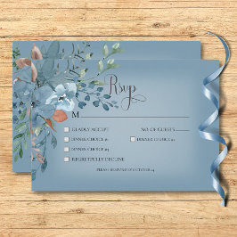 Tarjeta De Confirmación De Asistencia Boho Rust & Blue Floral Boda Cena Azul