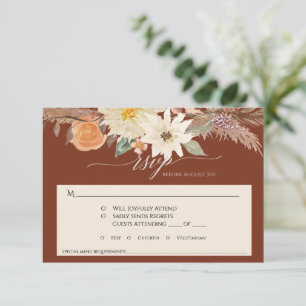 Tarjeta De Confirmación De Asistencia BOHO Rust Earthy Fall Floral Pampas Grass Boda