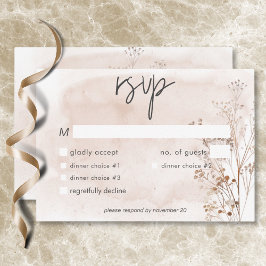 Tarjeta De Confirmación De Asistencia Boho Rustic Pampas y Dried Grass Bouquet Cena