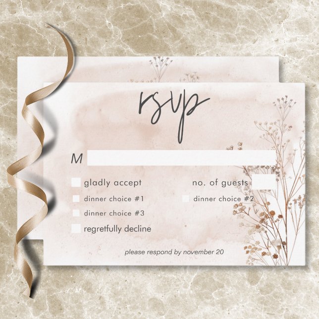 Tarjeta De Confirmación De Asistencia Boho Rustic Pampas y Dried Grass Bouquet Cena (Boho Rustic Pampas & Dried Grass Bouquet Dinner RSVP Card)