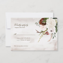 Tarjeta De Confirmación De Asistencia Boho Rustic Wood & Floral Burgundy Rose Wedding