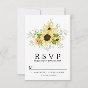 Tarjeta De Confirmación De Asistencia Boho Rústico Boda de verano de girasol amarillo RS