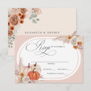 Tarjeta De Confirmación De Asistencia Boho rústico Terracotta Pampas Bompkin Fall Weddin