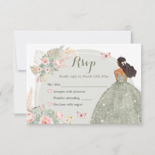 Tarjeta De Confirmación De Asistencia Boho Sage Green Rubor Pink Quinceañera