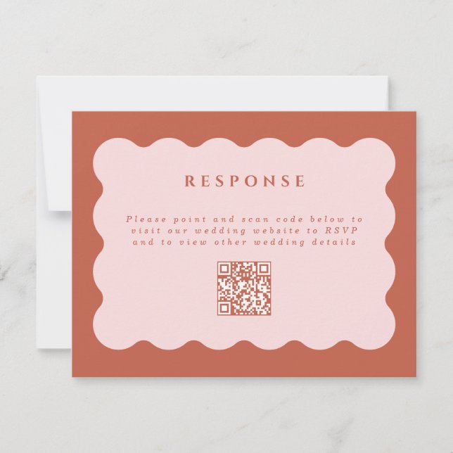 Tarjeta De Confirmación De Asistencia Boho Scallop Terracotta y Rubor Boda Código QR (Anverso)