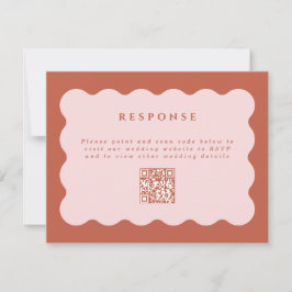Tarjeta De Confirmación De Asistencia Boho Scallop Terracotta y Rubor Boda Código QR