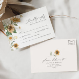Tarjeta De Confirmación De Asistencia Boho Sunflower Golden Rays Boda Floral Elegante