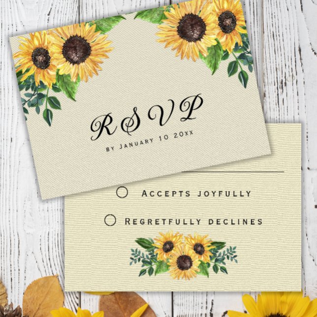 Tarjeta De Confirmación De Asistencia Boho Sunflowers Rústica Floral Amarilla (Subido por el creador)